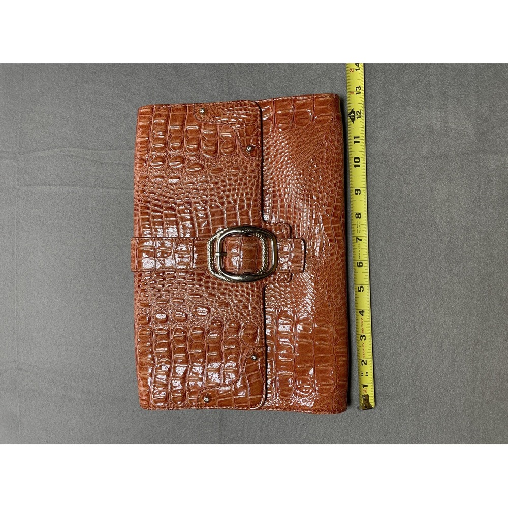 Vtg Crocodile Print Envelope Clutch Burnt Orange Large Purse Y2K Faux‎ Leather - Picture 5 of 16